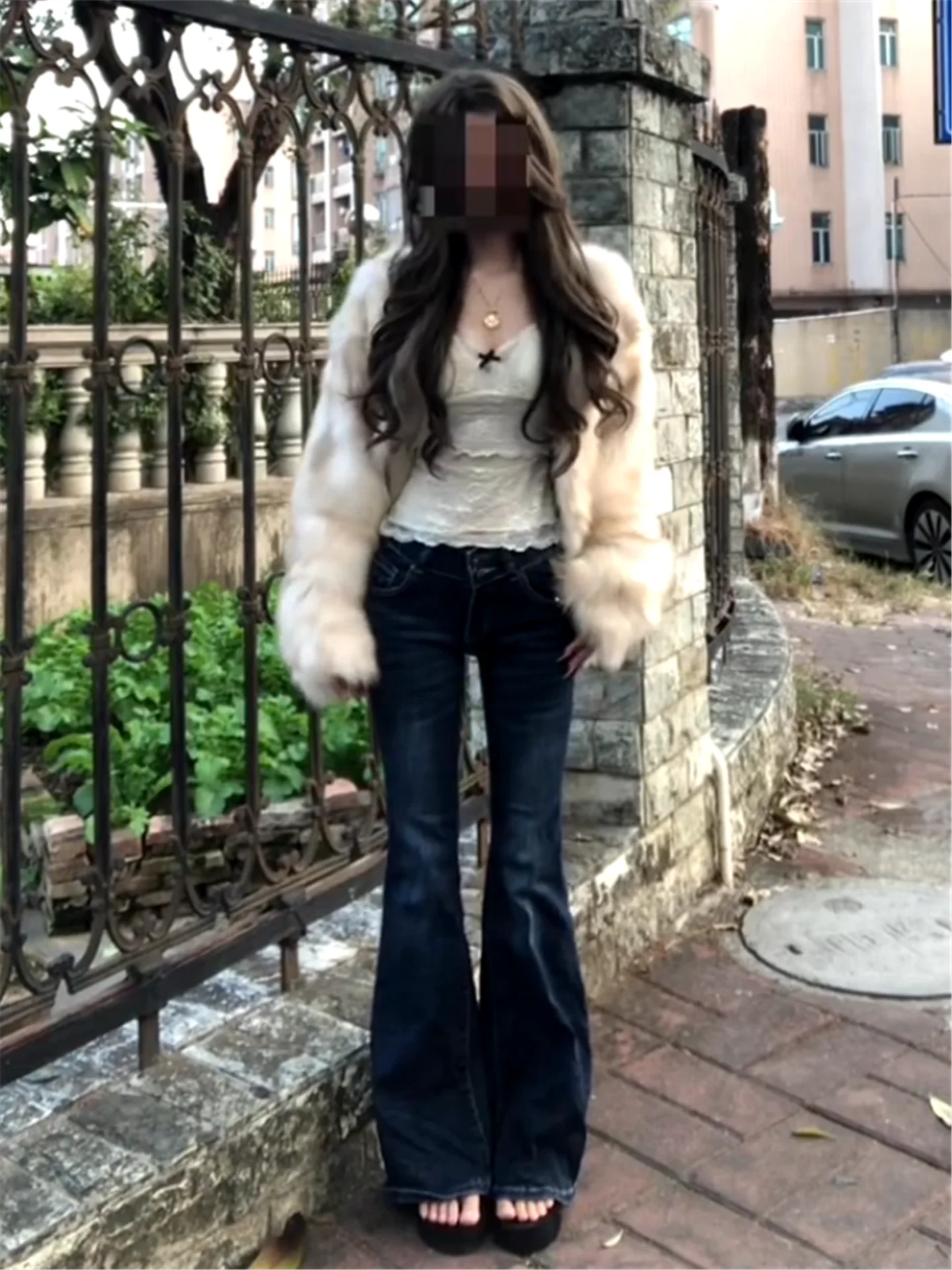 

Low Waist Slim Fit Blue Jeans Women's Spring Autumn Extended Length Bell Bottoms Street Style High Waist Tight Cotton Denim