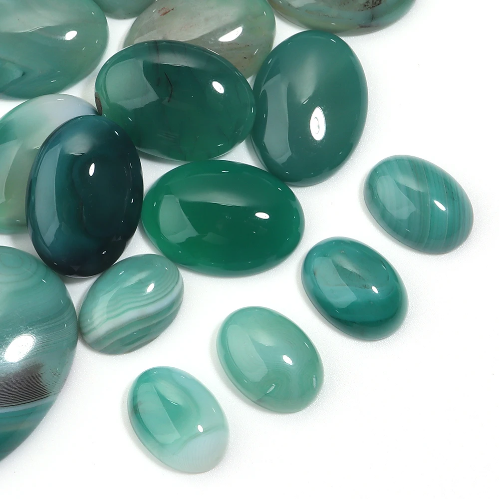 2-10 Stück Naturstein-Cabochons, grüner Streifen, Achat, ovale Flatback-Cabochon-Perlen für DIY-Schmuckherstellung, Halskette, Ring, Zubehör