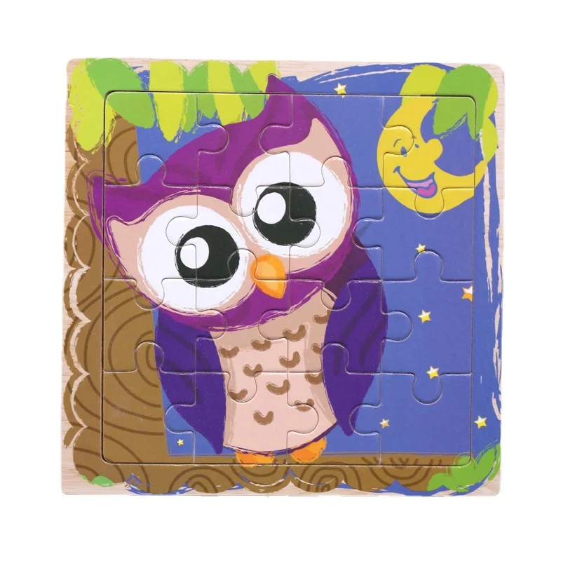 나무 16피스 퍼즐, 어린이 동물 만화 플랫 퍼즐, 아기 조기 교육 교육 및 환경 친화적인 w