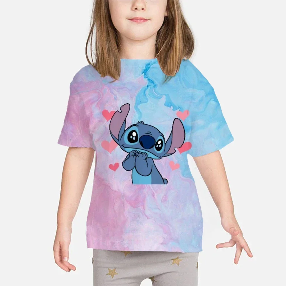 Kawaii Stitch Tshirt anak perempuan t-shirt kartun Anime 3D cetak Streetwear Pria Wanita Mode T Shirt Anak laki-laki Tee Atasan pakaian