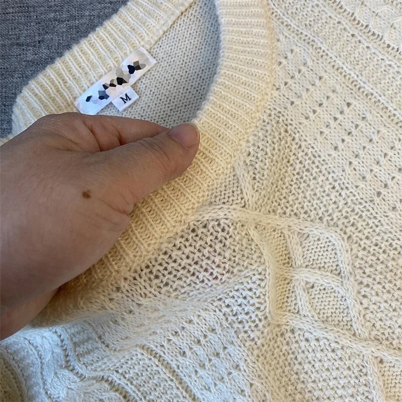 Retro Knitted Loose Fit Rabbit Fur round Ne Sweater Early Spring Sle  Color Blend Wool Casual Commute Faion Women'...