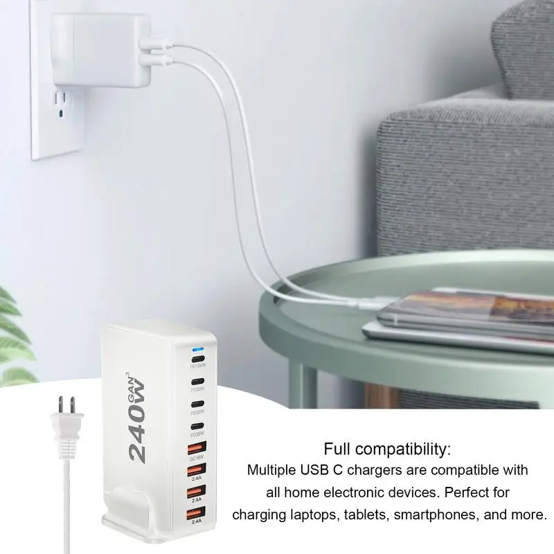 240w USB C Charger Super Fast Charging Laptop Power Adapter multifunctional PD desktop base charger 4A4C for Travel Home Office