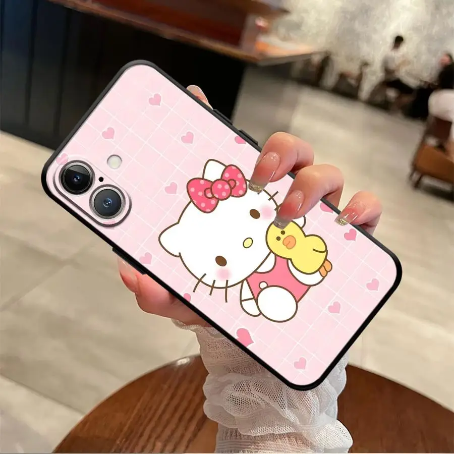 Case for iPhone 17Air XS Max 13 12 11 17 Pro Max XR 15 16 14 Plus 7 8 Black Soft Phone Cover Strawberry Hello Kitty
