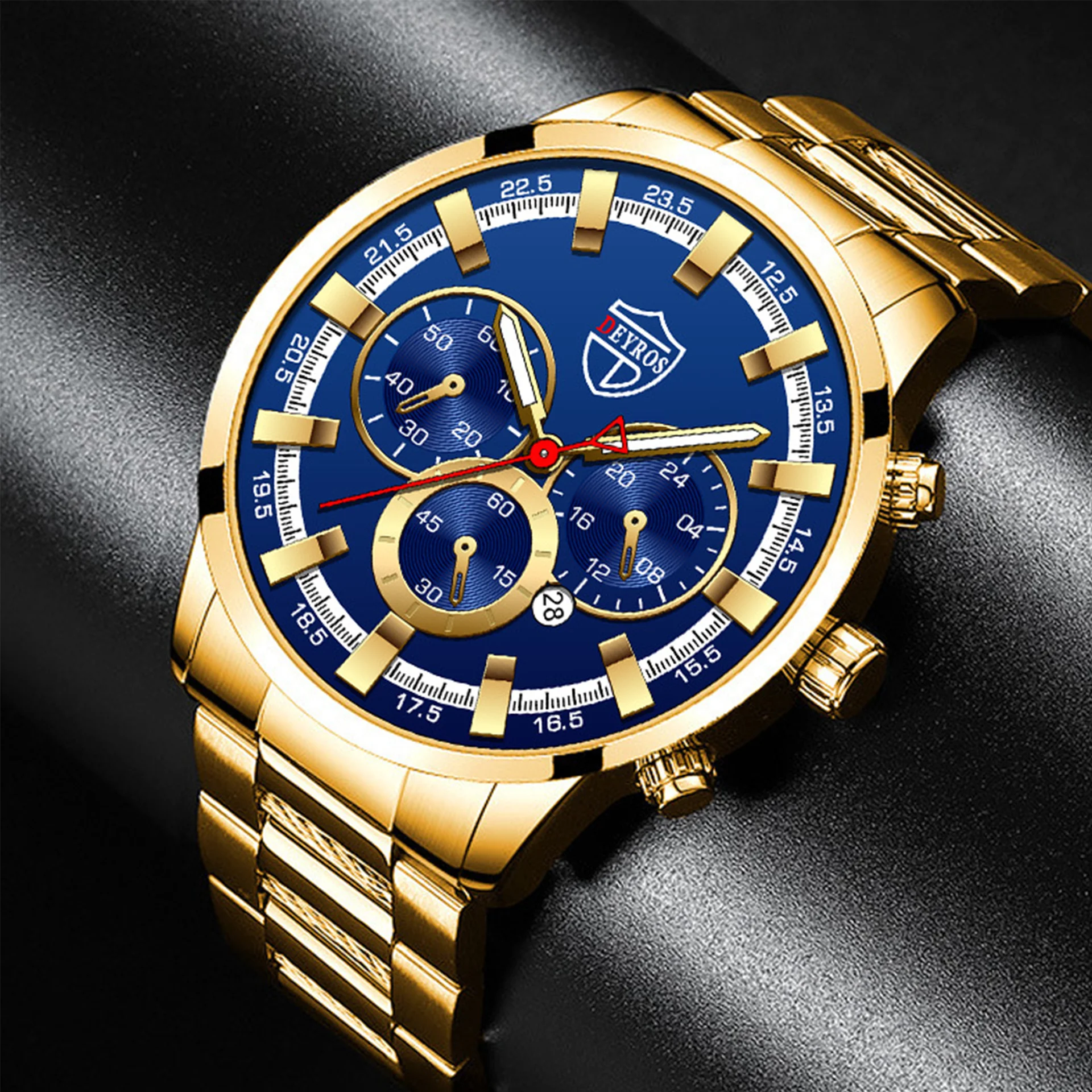 Fashion Luxury Men's Gold Watches Three Piece Set Men Gold Bracelet Combination Watch Mens Calendar Casual Wishwatch