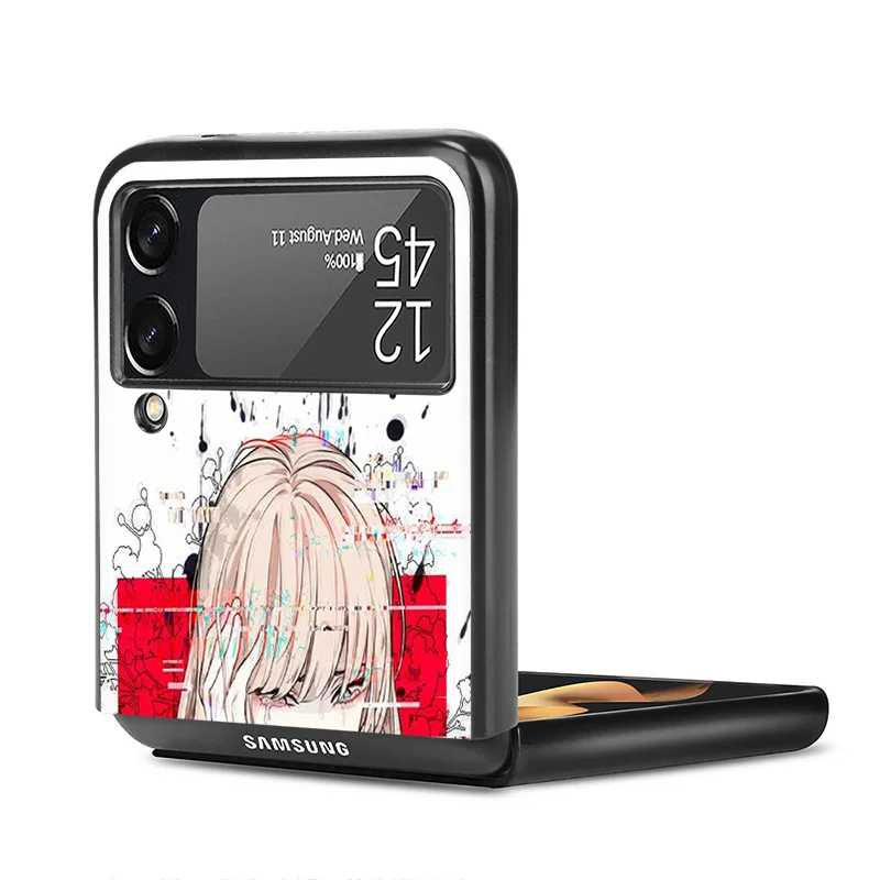 Hard Phone Cases For Samsung Z Flip 6 5 4 3 Galaxy Flip6 5G Flip5 Flip4 Flip3 LEWD Girl Vaporwave Art PC Black Matte Cover