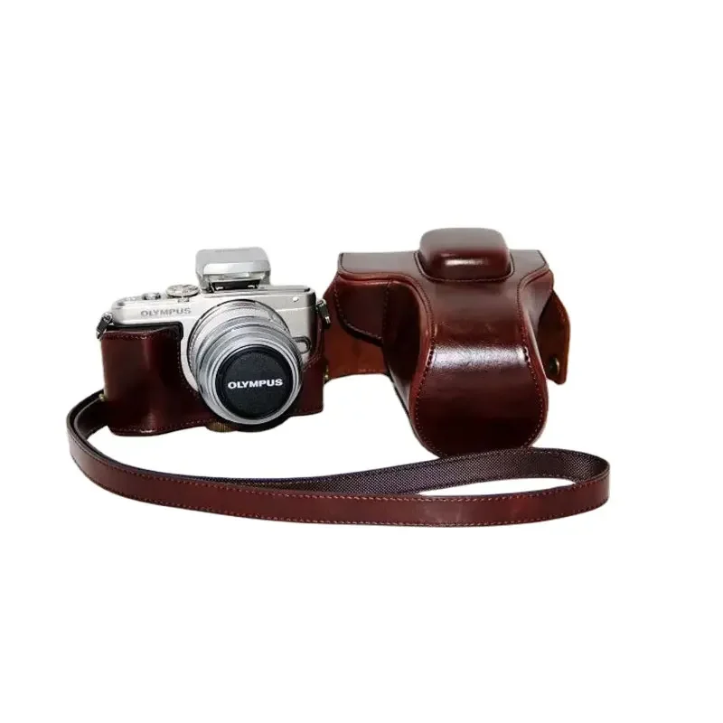 EPL6 EPL5 PU Leather Camera Bag Case Cover For Olympus E-PL5 E-PL6 EPM2 with Shoulder Strap