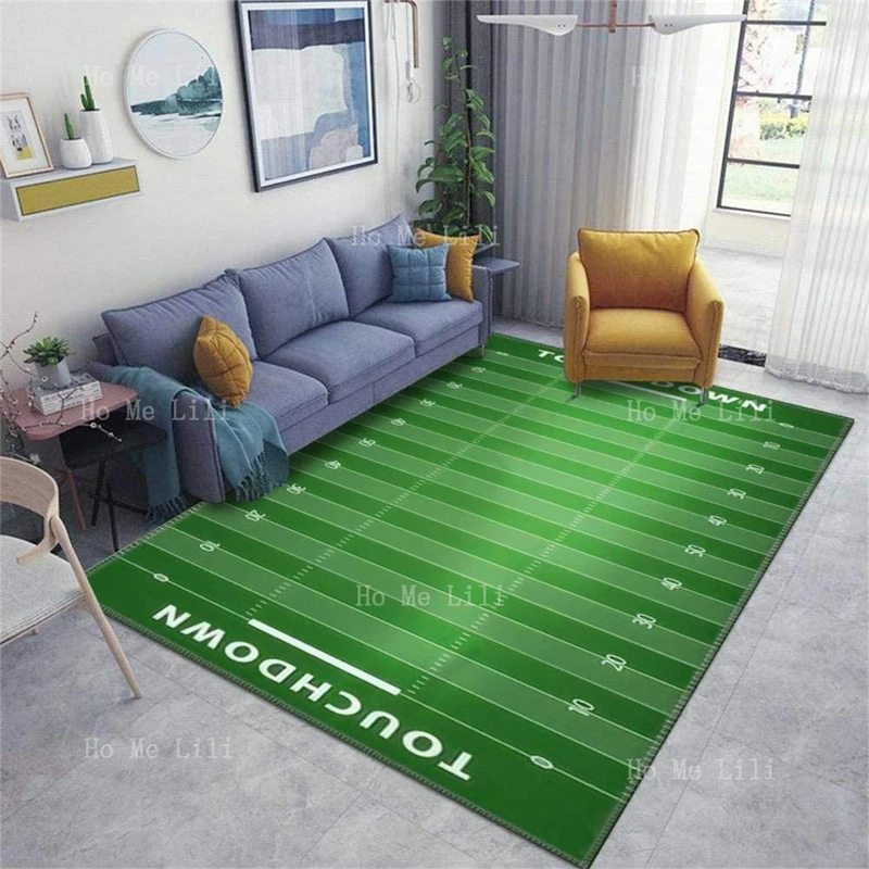 Flannel Floor Rug Pad American Football Field Background With Artificial Turf Non Slip Carpet For Living Room Indoor Outdoor