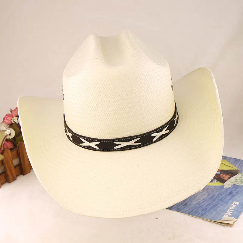 Hot Sale Five-point Grass Hand-knitted Western Panama Cowboy Hat Knight's Cap Beach Sun Hat Men