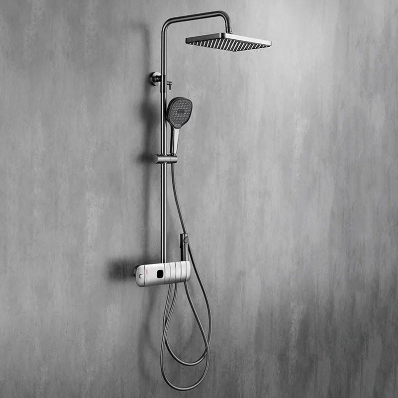 Gunmetal rainfall shower mixer set thermostatic matte gray shower tap bathtub shower hot and cold temperature shower set