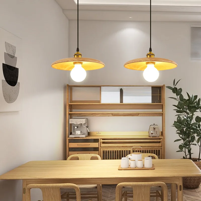 Simple Japanese Style Wooden Restaurant Chandelier Nordic Modern Homestay Bar Bedroom Bedside Walnut LED Warm Pendant Lamp