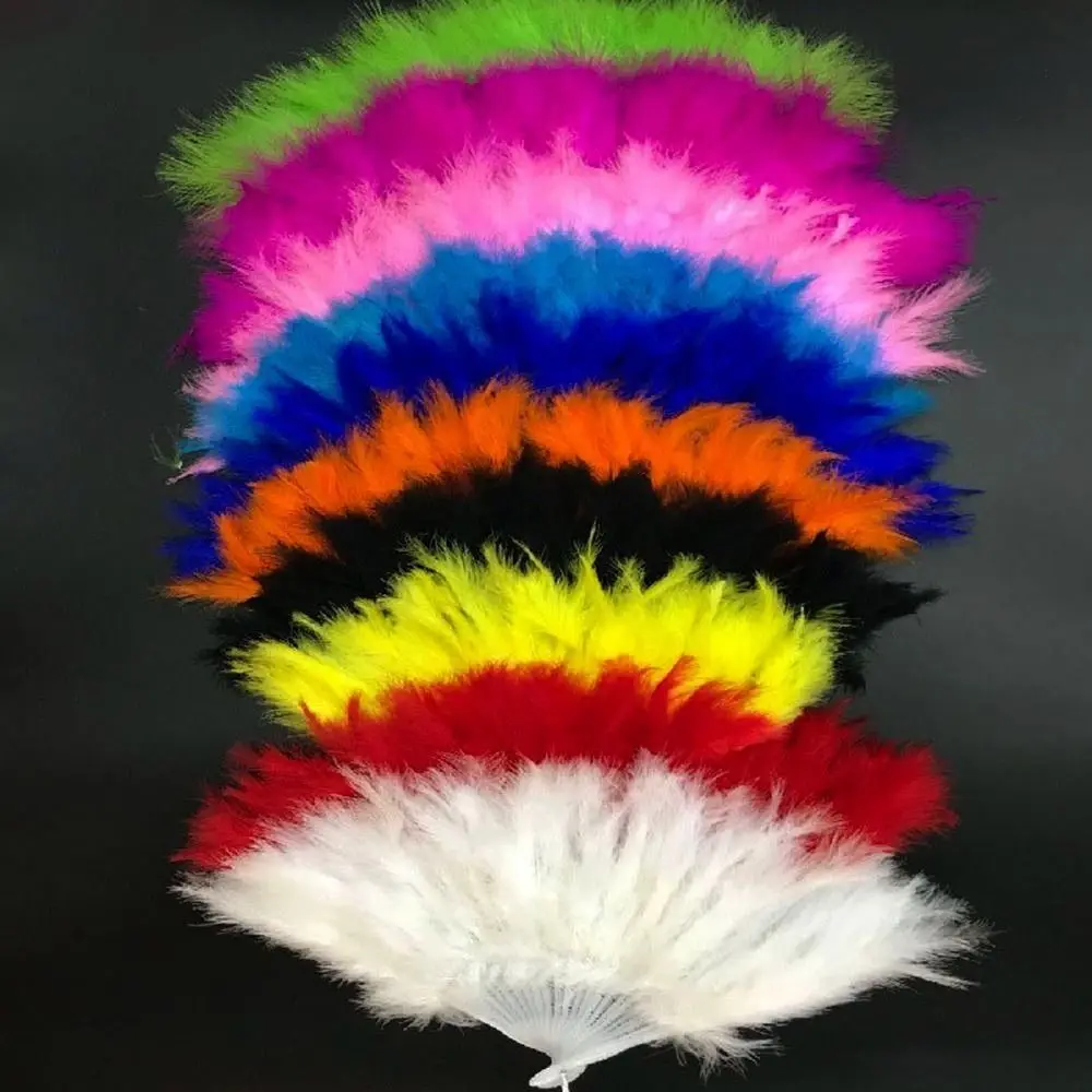 

New Handmade White Hand Fan Multicolors Crafts Gifts Ladies Folding Fur Fans 38*24cm Chinese Style Hanfu Fan Home Decor