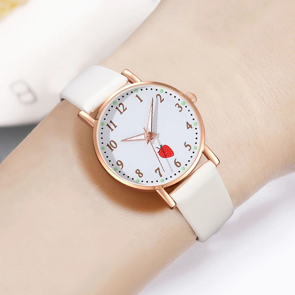 GAIETY Couple Simple Style Strawberry Element Dial Watch Casual Fashion Quartz Watch Is The Perfect Gift For Her (No Box)