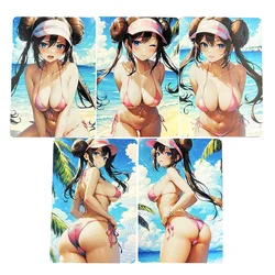 5Pcs/set Diy Self Made PTCG Trainer Rosa Swimsuit Collection Card Refraction Color Flash Anime Female Characters Card Gift