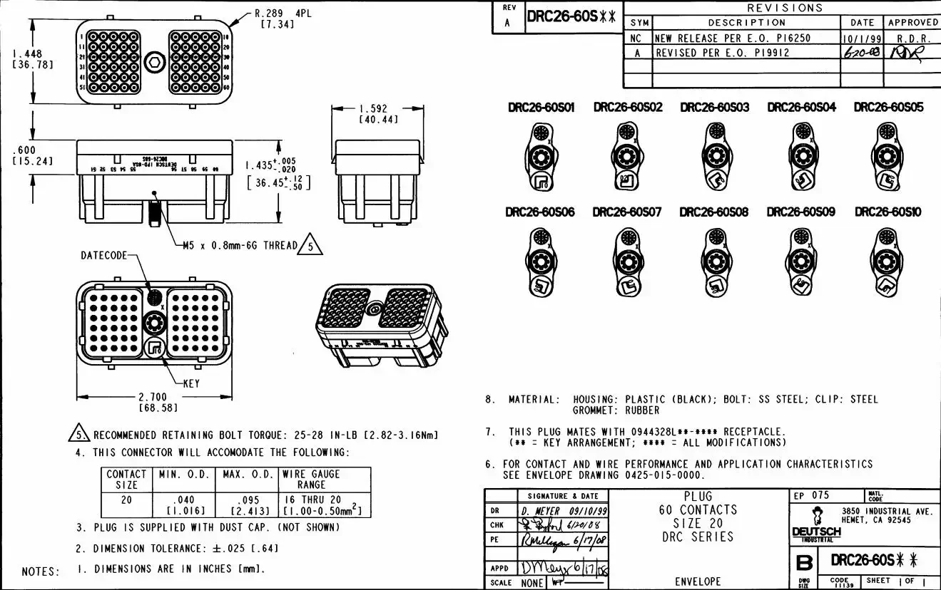 DRC26-60S01 04 05 06 07 0960 core connector DEUTSCH