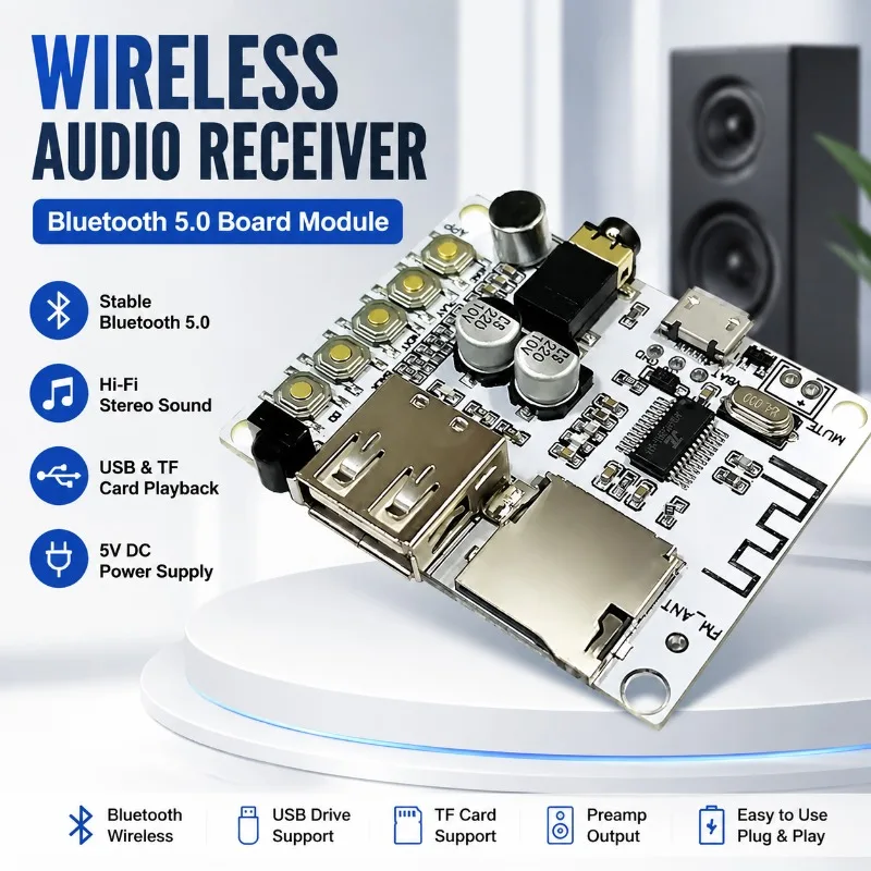 Module de circuit récepteur audio Bluetooth sans fil, prend en charge la lecture et la décodage de la musique, équipé d'un lecteur de carte USB TF
