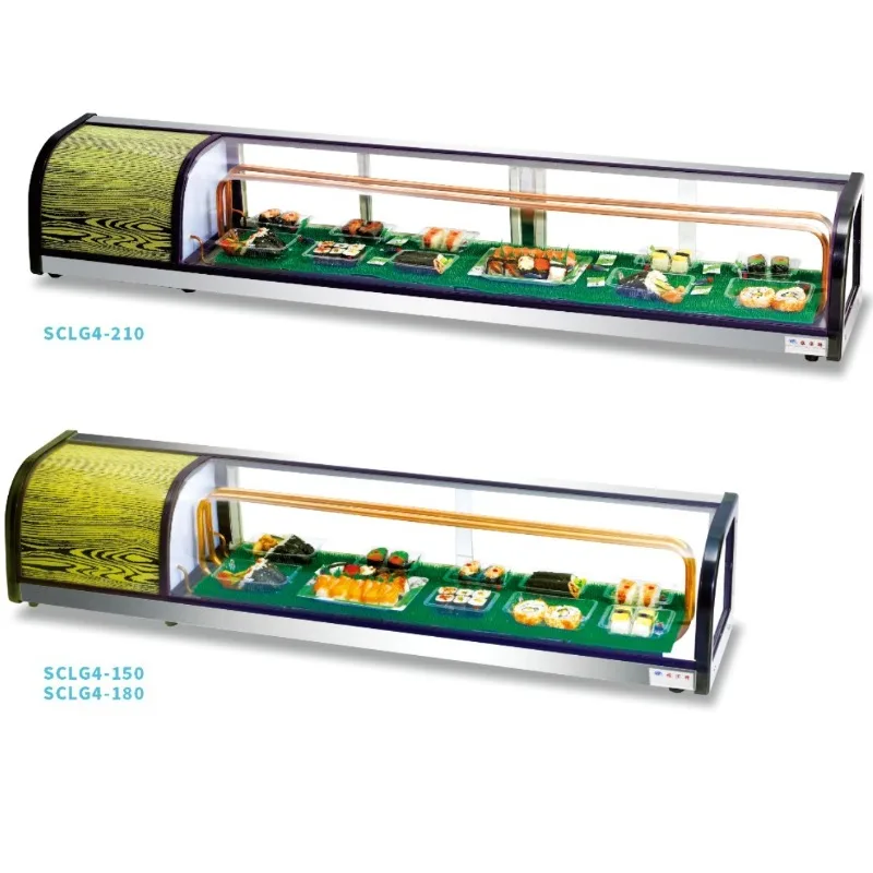 Desktop Tabletop High Quality Brass Hotel Restaurant Straight Cold Japanese Cuisine Sushi Sashimi Freezer, Display Cabinet Cake