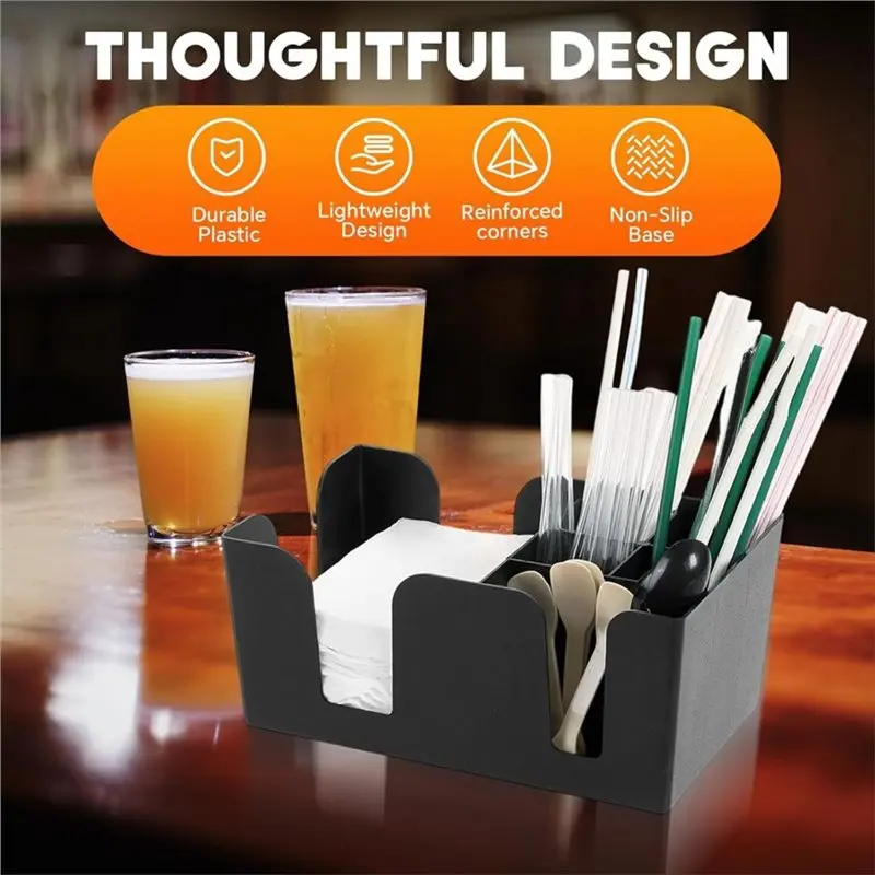 ABYN-Bar Caddys With 6 Compartments Heavy Duty Refillable Bar Organizer Holds Bar Supplies, Napkins, Toothpicks, Straws