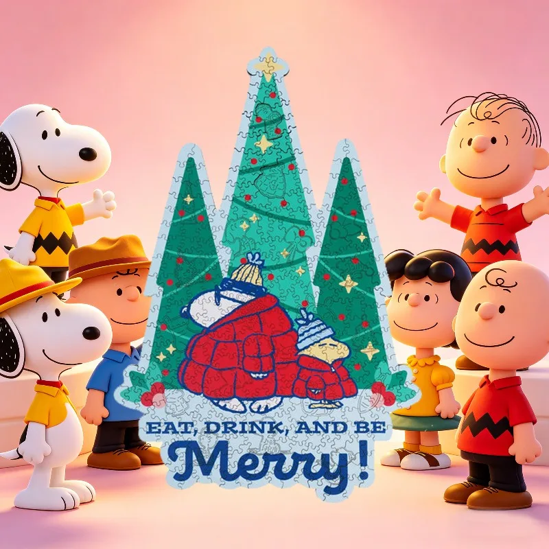 

Peanuts Comics Wooden Puzzle Adults Eat Drink and Be Merry Jigsaw Theme Brain Teaser Game Art Decoration Unique Birthday Gift