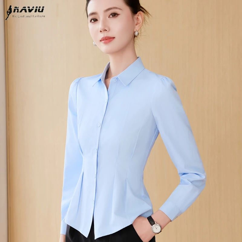 

Женская блузка NAVIU 2026: Новая профессиональная элегантная офисная рубашка с длинным рукавом, приталенная, универсальная, синяя