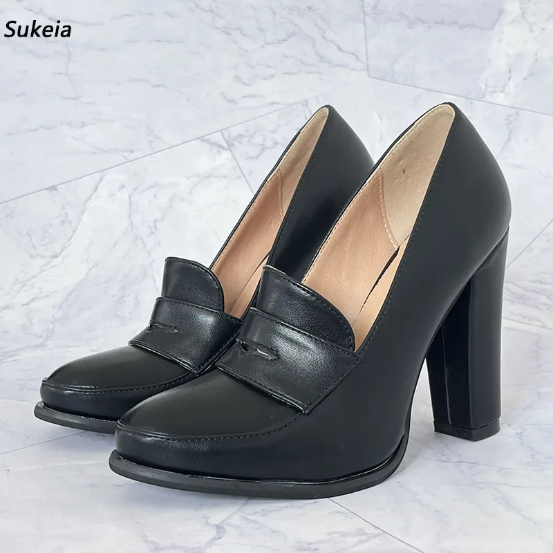 

Sukeia Handmade Women Spring Pumps Matt Block High Heels Round Toe Elegant Black Party Shoes Ladies US Plus Size 4-20
