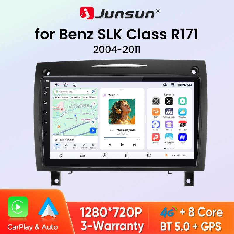 Junsun 8-Kern 4G WiFi Wireless CarPlay Android Auto Autoradio für Mercedes Benz SLK-Klasse R171 2004 - 2011 SLK200 SLK280 SLK300 GPS-Navigation Multimedia-Player Stereo
