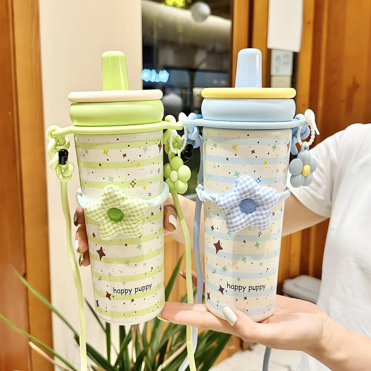 ins wind straw thermos cup starts school 316 stainless steel ceramic inner tank Bingba cup portable student children's water cup