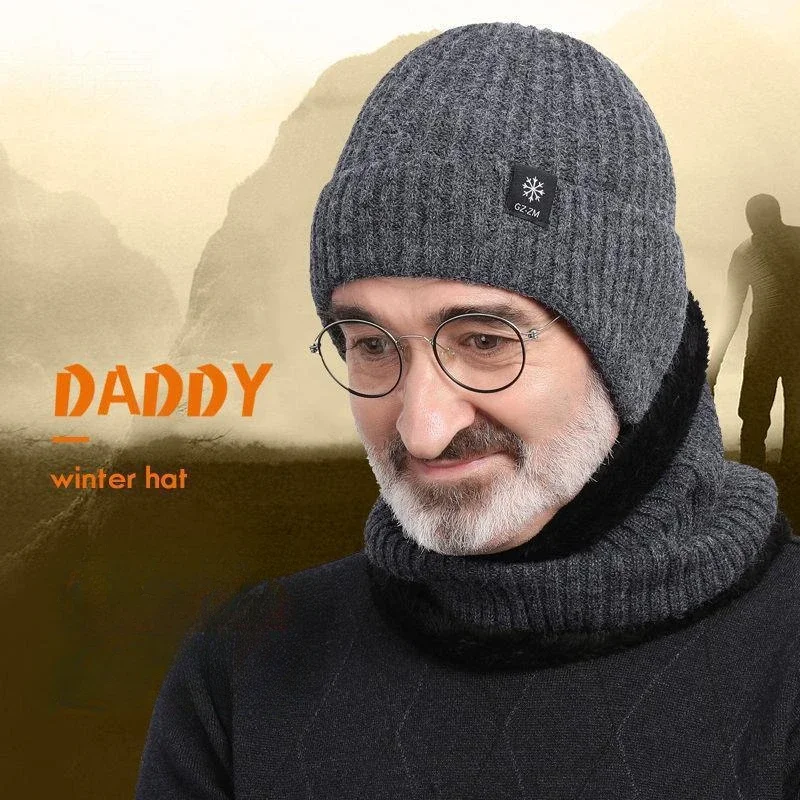 Middle-aged and Elderly Hat Men's Winter Warm Ear Protection Elderly Father Grandfather Thickened Knitted Wool Cap Male Winter