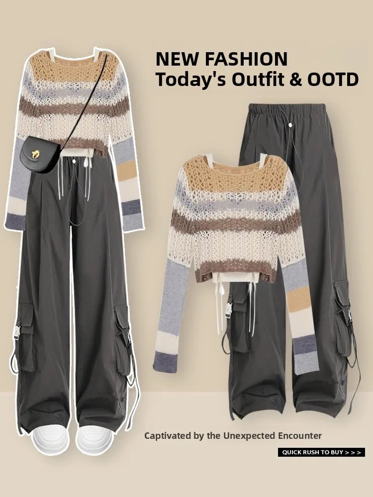 Damen Slim Fit Long Sve Gestreifter Strickpullover Lässige Vielseitige Herbst Neue Sle ey Freizeithose Passende Empfindlichkeit...