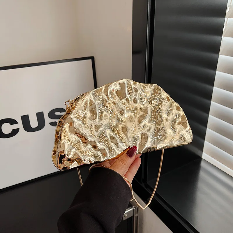 

Creative Half Moon Shape Gold Purse For Women Silver Acrylic Bag Exquisite Brand Hand-held Evening Bag Shoulder Messenger Bag