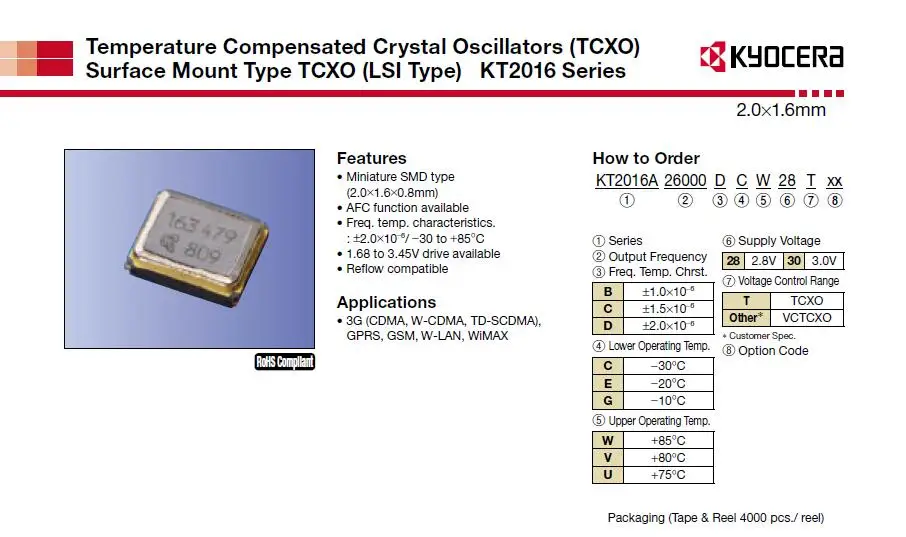 

20 шт./лот VCTCXO KYOCERA KT2016A19200DCV28RAG 2016 19,2 МГц 19,2 м чипы электронные новые