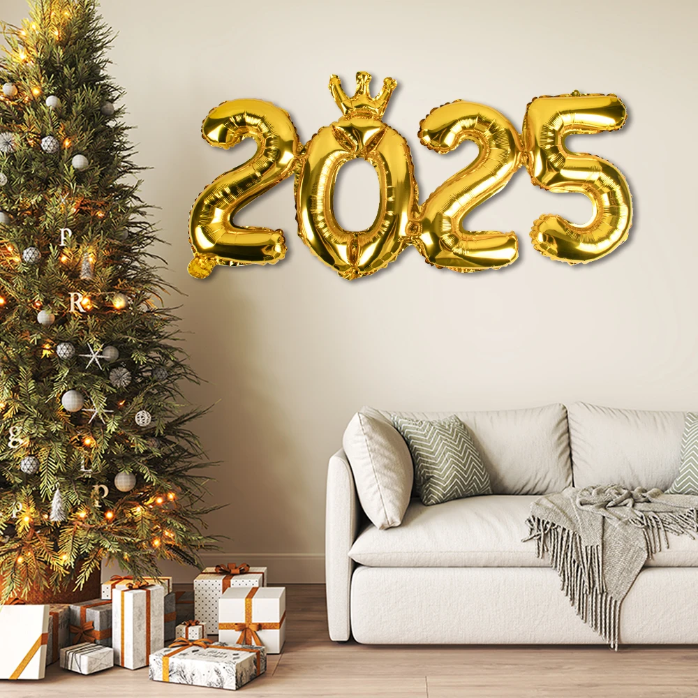 2025 Crown Number Foil Balloons for Happy New Year Eve Party Decoration Globos Photo Booth Props Christmas Home Decor ball