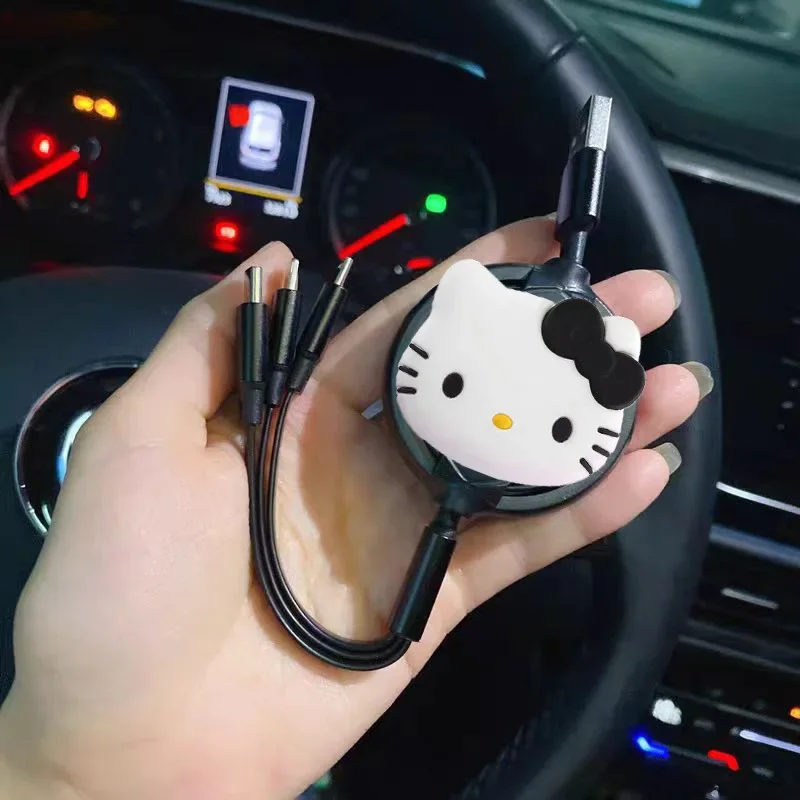 MINISO Hello Kitty Scalability 3 IN 1 Fast charging data cable type-c Mini USB charger For Iphone Android Phone Xiaomi Huawei