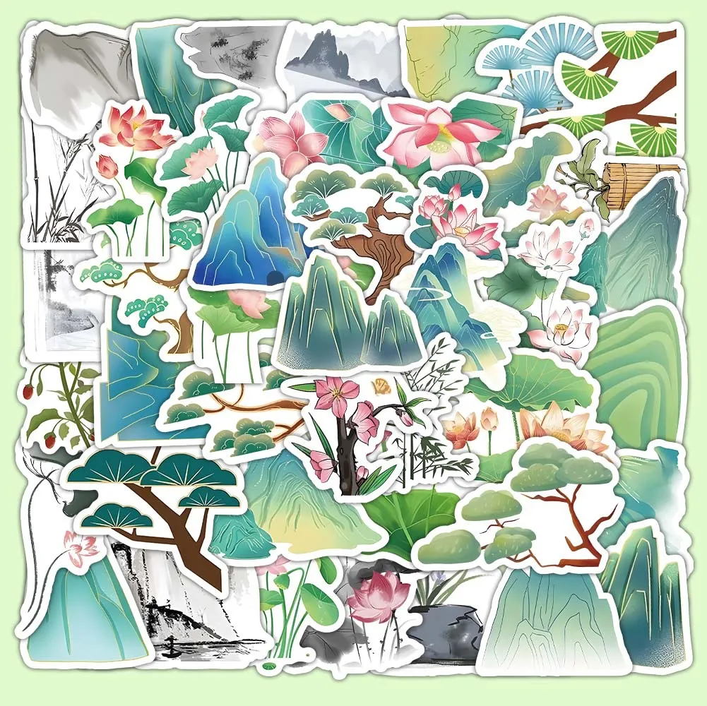 

10/60PCS Landscape Painting Stickers Ancient Charm Personalized Animation Graffiti Style DIY Guitar Phone Water Cup Skateboard