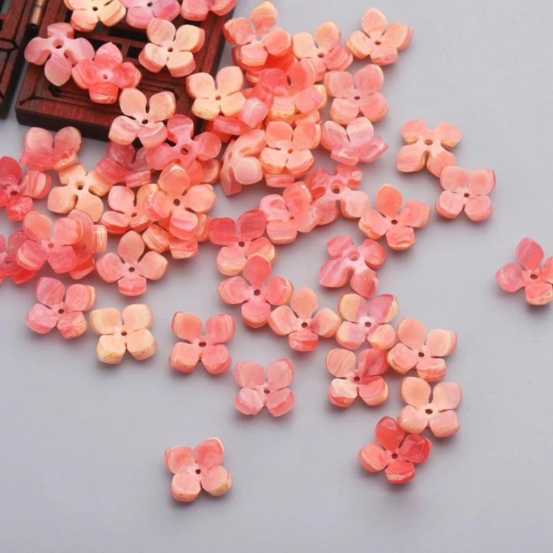 10-20pcs 14mm Resin Flower Petal Beads Caps Charms for Jewelry Making Components Needlework Loose Spacer Beads Accessories DIY