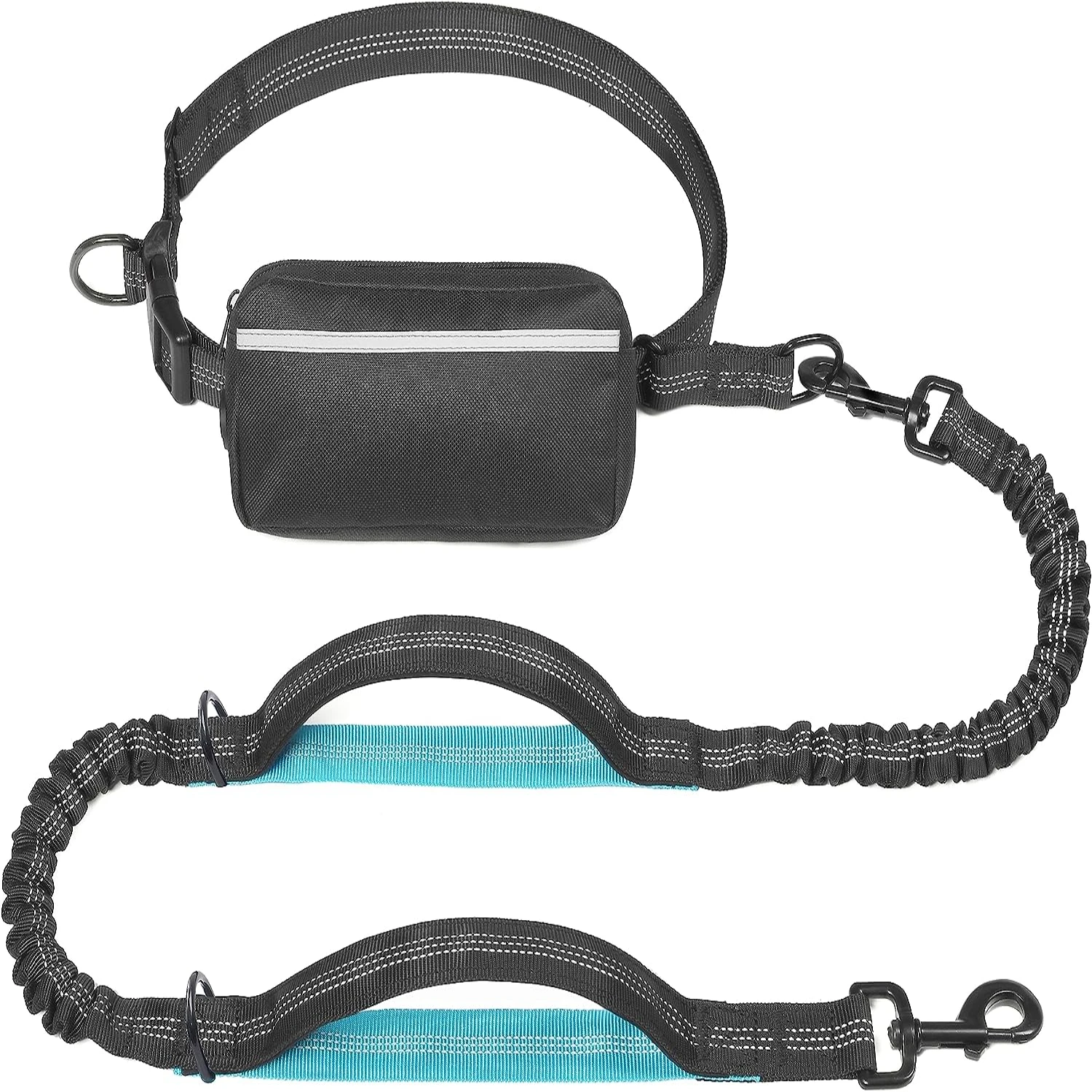 Hands Free Dog Leash with Zipper Pouch, Cushioned Handles, Strong Bungee - for Walking, Jogging, Running