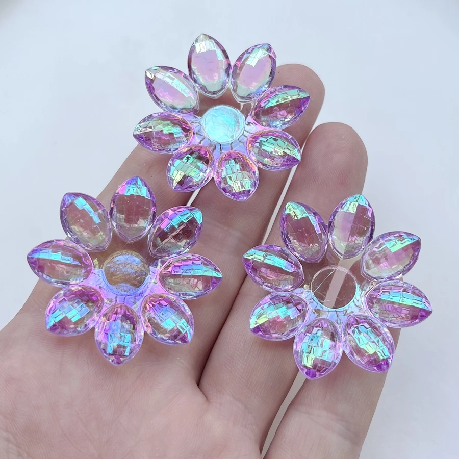 32mm/40mm Shiny AB Color Flowers Acrylic Crystal Rhinestone diy Jewelry decoration Hand-decorated rhinestone 8pcs/lot