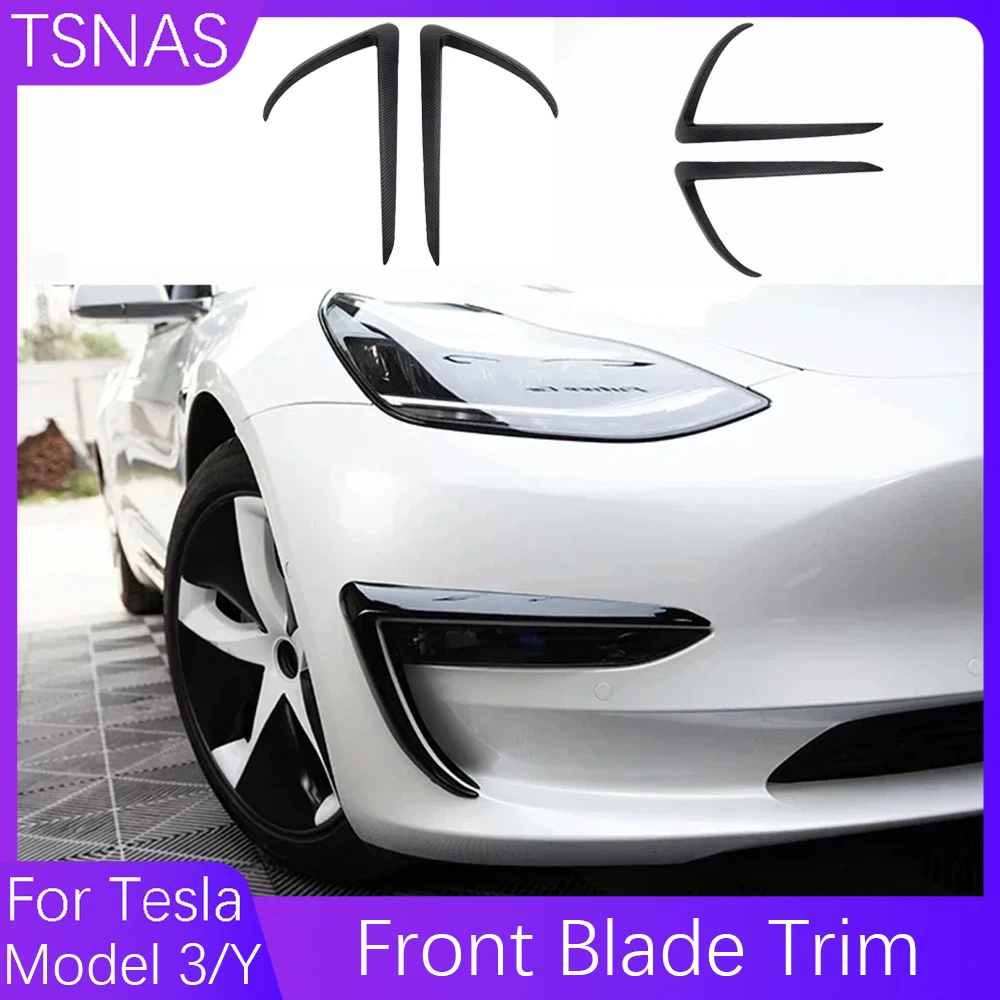 Car Front Fog Lamp Blade Trim For Tesla Model 3/Y 2021-2024 Fog Light Frame Carbon Fiber ABS Auto Accessories New