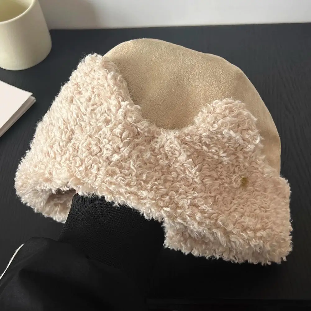 Women Plush Hat Cat Ear Sherpa Fleece Hat for Women Windproof Winter Ear Protection Cap Thick Warm Fuzzy Skull Hat for Outdoor