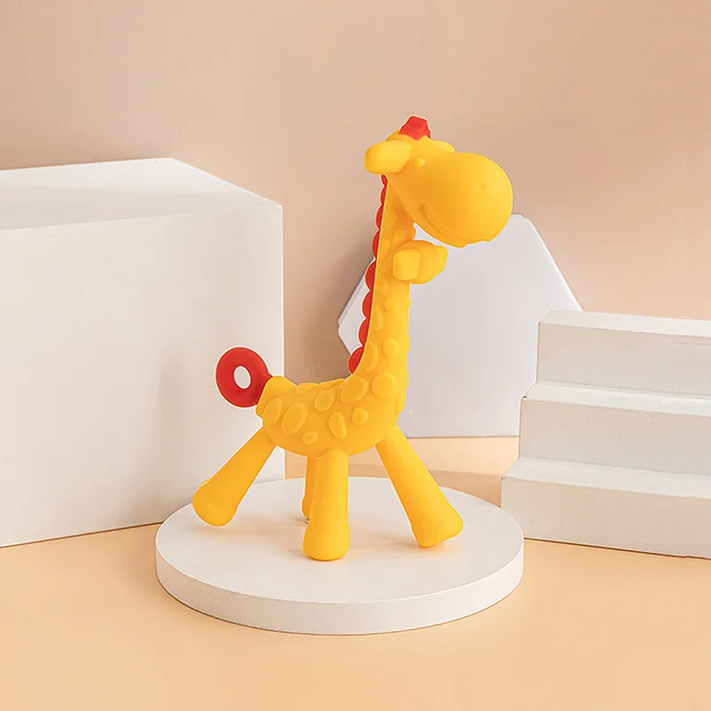 1 Pcs 아기 Teether 장난감 훈련 그립 강도 아기 씹는 장난감 귀여운 기린 실리콘 신생아 건강 어금니 씹는 액세서리
