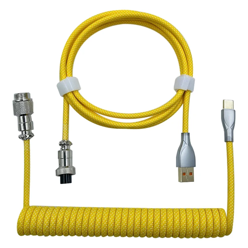 Type-C to USB Data Cable Mechanical Keyboard Coiled Cable Airline Cable Gaming Keyboard Cable Spring Cable Yellow