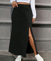 Solid Ribbed Button Front Skirt  Casual High Waist Split Skirt For Spring  Fall   Women's Clothing