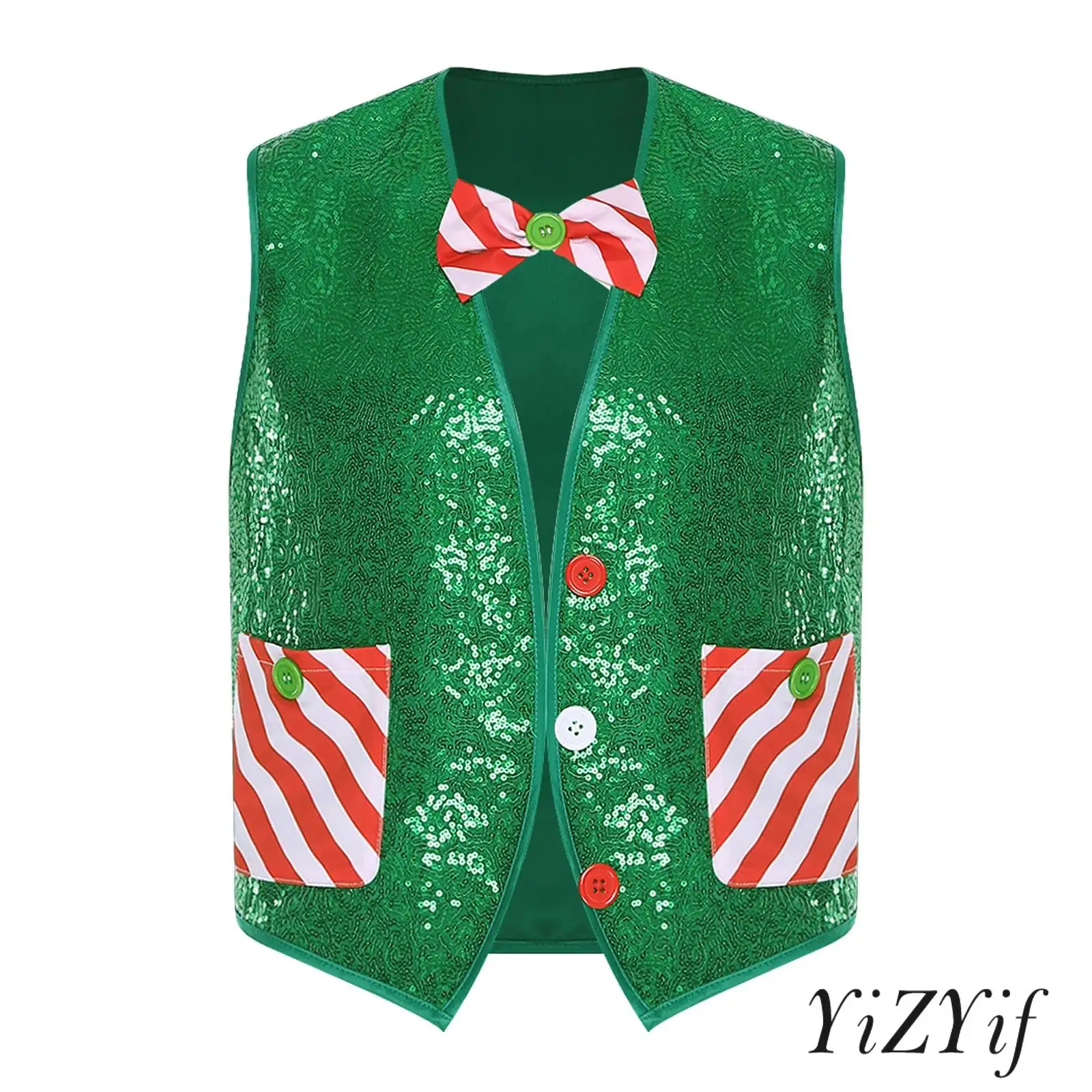 

Adults Mens Jolly Christmas Vest Sleeveless Sequins Waistcoat with Detachable Bowtie Set Xmas Themed Events Santa Claus Costume