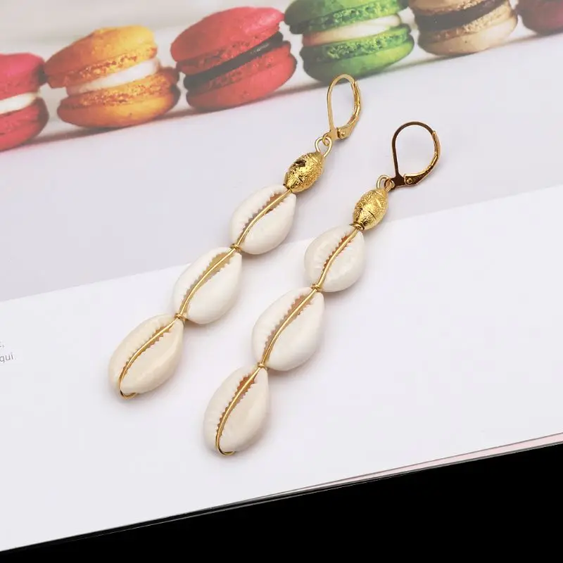 Natural Cowrie Shell Pendant Drop Earrings Bohemian Drop Earring Beach Dangle Earrings Jewelry Decoration for Women Girl