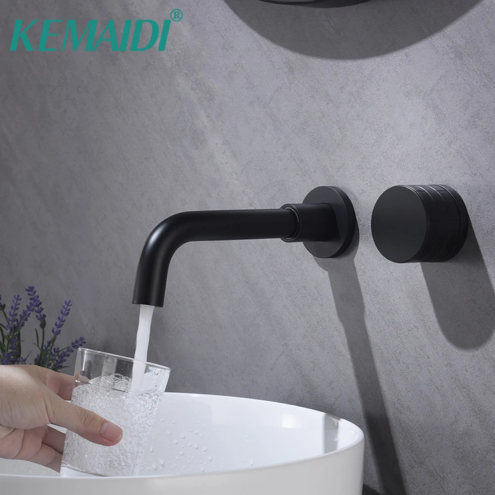 

KEMAIDI Solid Brass Black Faucet Wall Mounted Widespread Bathroom Sink Faucet Lavatory Faucet Vanity Sink Mixer Tap Dual Handles