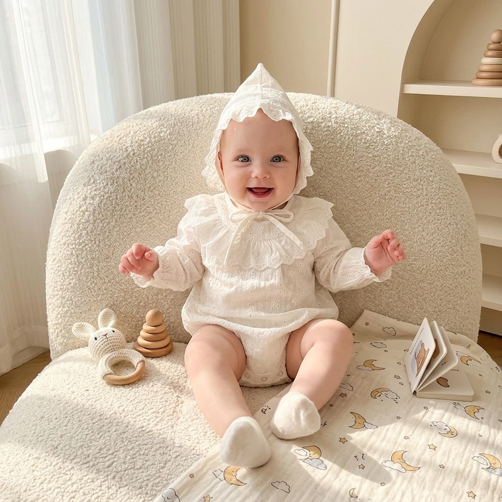 Long Sleeve Baby Girls Bodysuits Princess Autumn Toddler Girls Clothing with Hat