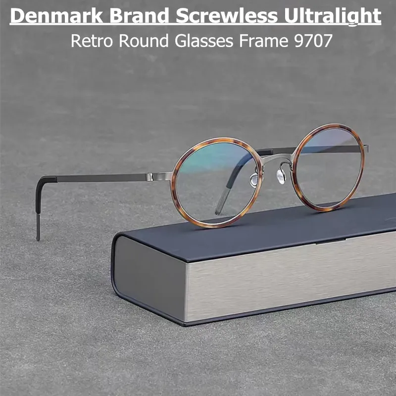 Denmark Brand Titanium Glasses Frame Men Ultralight Retro Round Prescription Eyeglasses Women Optical Screwless Eyewear 9707