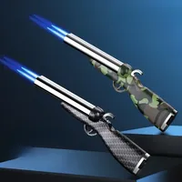 Creative Gun Dual Flames Lighter Refillable Butane Gas Jet Flame Lighter Smoking Accessories Gift For Men Dropshipping Suppliers