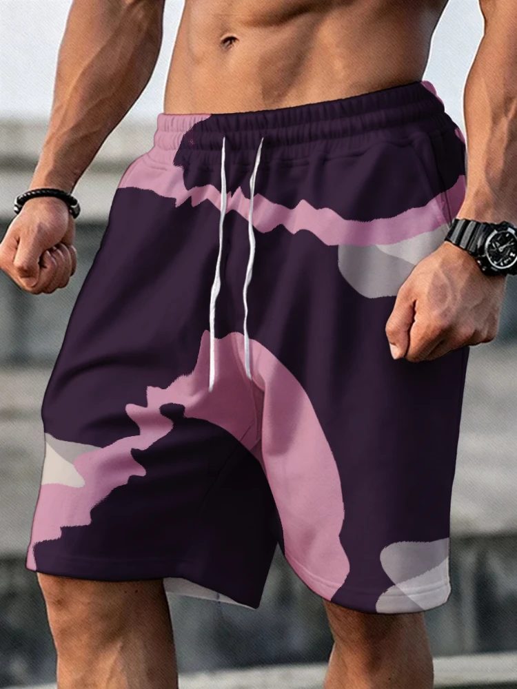 Plus Size Summer Shorts Tracksuit Oversized Men's Abstract Graphic Color Block Elastic Waist Outdoor Lounge Running Bottoms