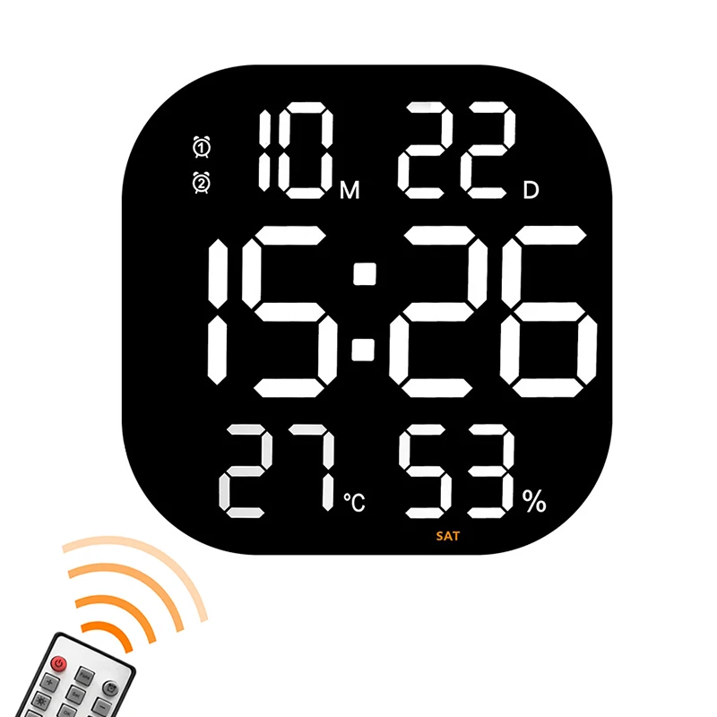 Imagem -06 - Fixado na Parede Grande Led Digital Relógio de Parede Dupla Alarmes Temp Data Display Eletrônico com Controle Remoto para Casa Quarto