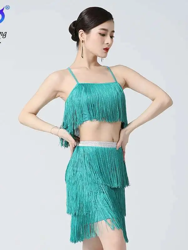 

Latin Dance Suspender Tassel Suit Belly Dance Stage Performance Dress Practice Dance Dress